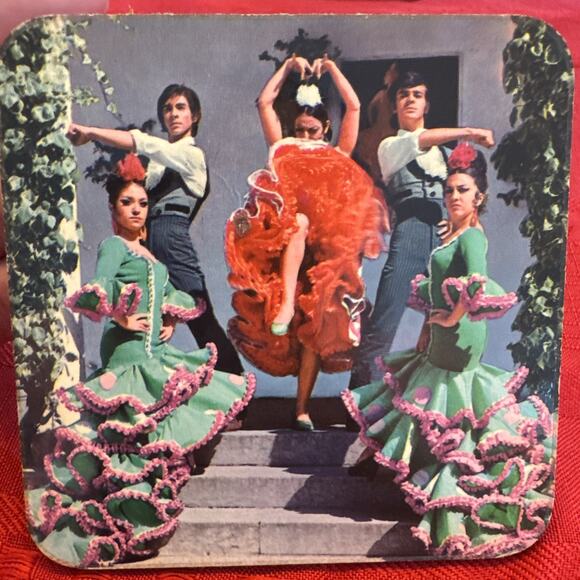 VTG Set Of 6 Square Coasters Spain Flamenco Dancing Photos Souvenirs Gypsy - Picture 7 of 11